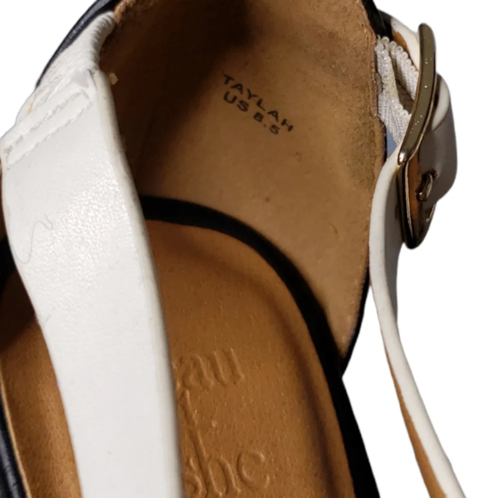 Beau & Ashe Bold High Wedge Leather Colorblock Strappy Minimalist Sandals 8.5